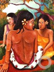trois femmes sur la plage dans les iles Marquises