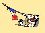 Spahi porte drapeau défilant, vue d'en haut.
